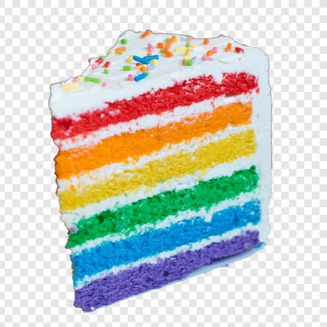 Slice of Rainbow Cake.
