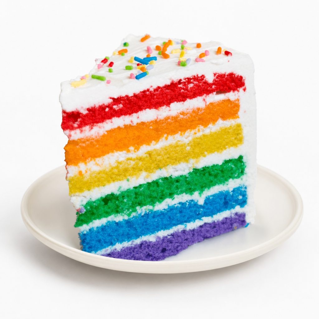Slice of Rainbow Cake.