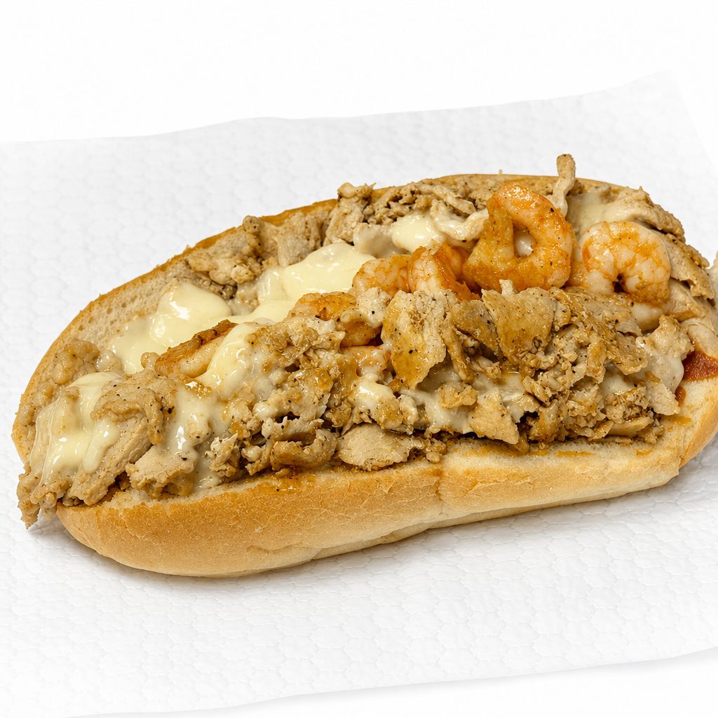 Shrimp & Chicken Cheesesteak Sub.