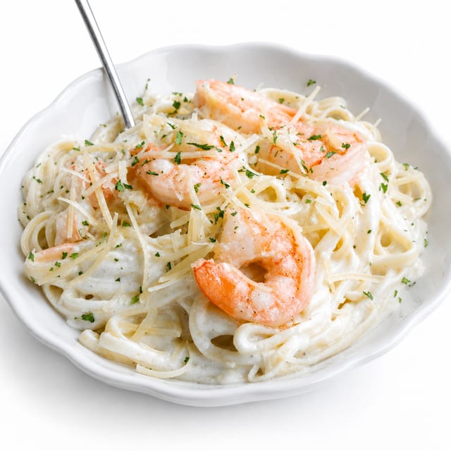 Fettuccine Alfredo with Shrimp Pasta.