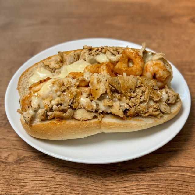 Shrimp & Chicken Cheesesteak Sub.