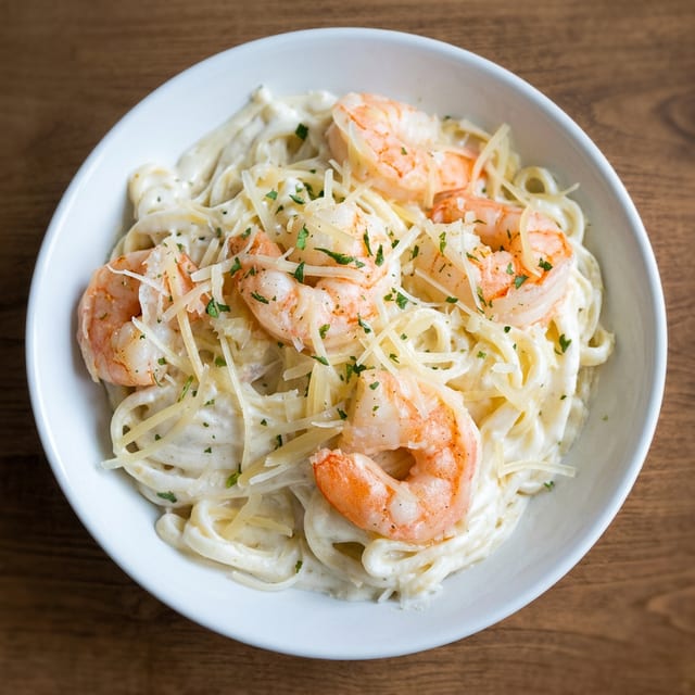 Fettuccine Alfredo with Shrimp Pasta.